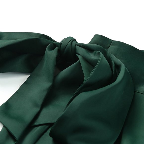 Green Satin Wrap Midi Skirt with Split - Picture 11 of 14